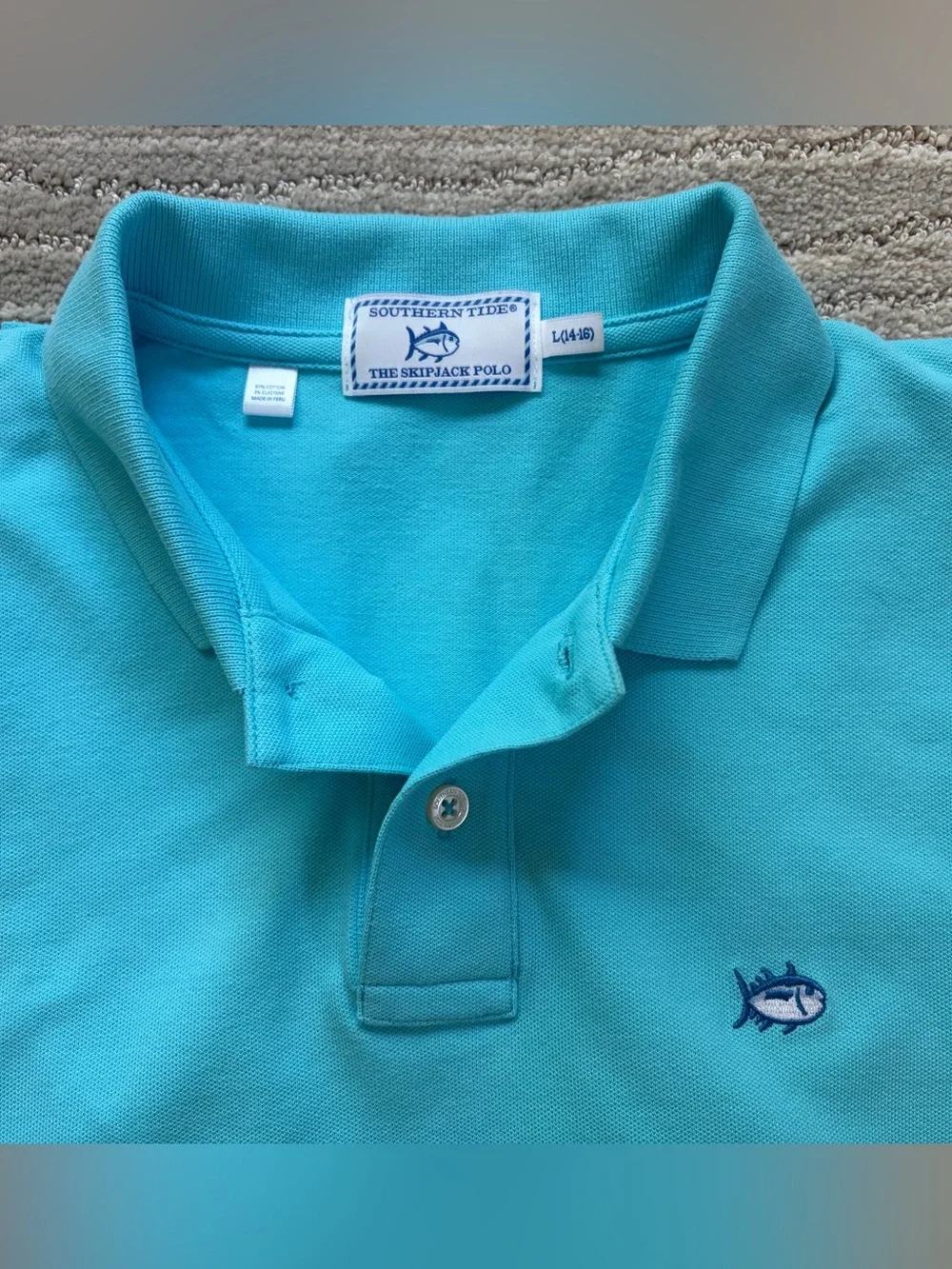 Southern Tide Boys Skipjack Blue Polo with Embroidered Fish Logo NWOT